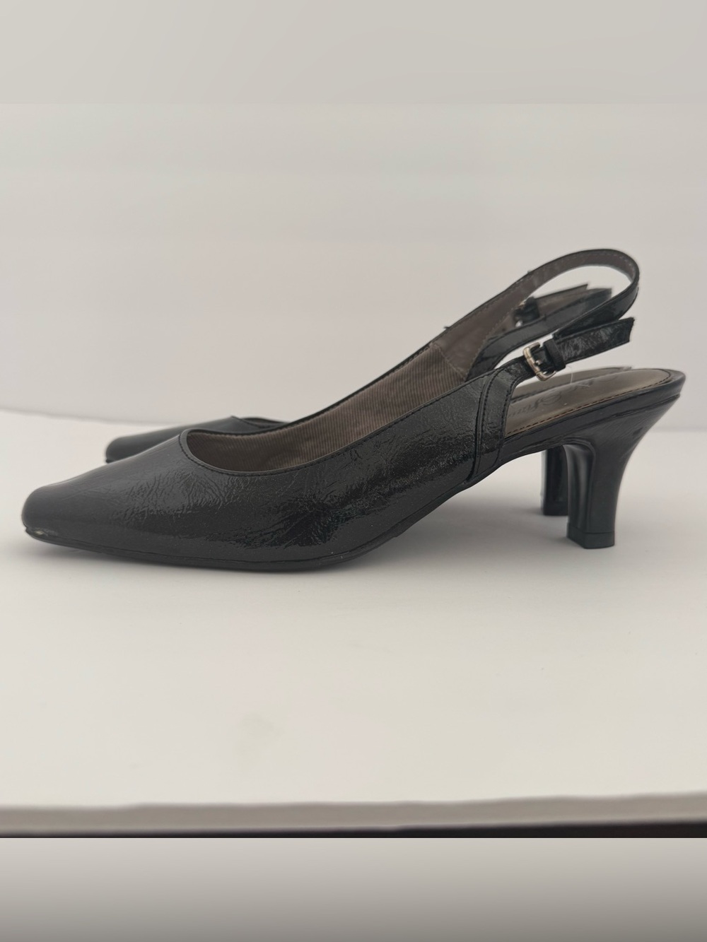 LifeStride Concert Womens 9W Black Patent Slingback Square Toe Dress Pumps Heels